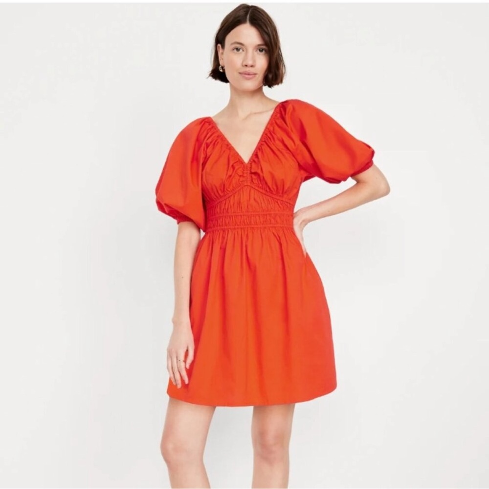 Old Navy Vibrant Red Mini Dress with Puff Sleeves